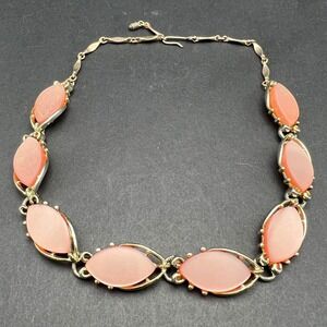 Vintage Pink‎ Thermoset Station Necklace Gold Tone Mid Century Choker